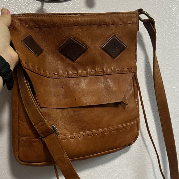 Scully Handbags - Scully Tan Leather Crossbody Bag with Diamond Accents